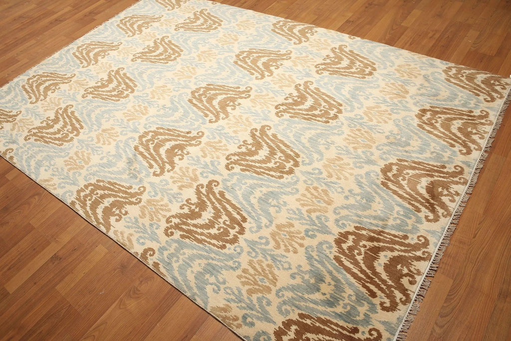 6' x 9' Hand knotted Transitional Oriental area rug 100% Wool Ikat 6X9 Aqua